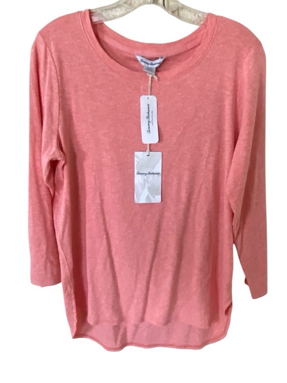 Tommy Bahama NWT Coral Long Sleeve Scoop Neck Top size M, 100% Cotton 3/4 sleeve